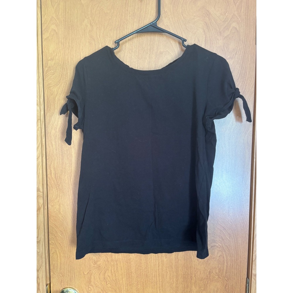 Juniper + Lime Women Black Cold Shoulder Tie Sleeve T-Shirt Small